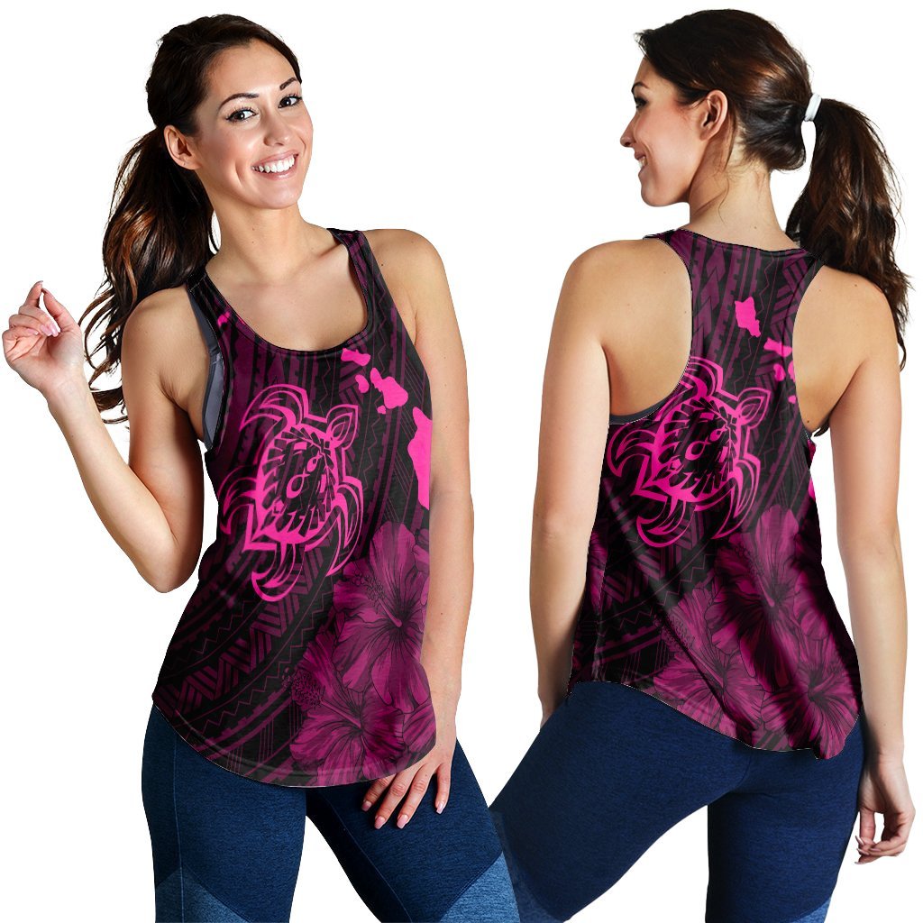 Hawaiian Hibiscus Sea Turtle Swim Polynesian Racerback Tank - Pink - AH Black - Polynesian Pride