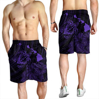 Hawaiian Hibiscus Sea Turtle Swim Polynesian Men's Shorts - Purple - AH - Polynesian Pride