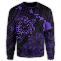 Hawaiian Hibiscus Sea Turtle Swim Polynesian Sweatshirt - Purple - AH - Polynesian Pride