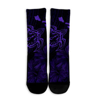 Hawaiian Hibiscus Sea Turtle Swim Polynesian Crew Socks - Purple - AH - Polynesian Pride