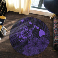 Hawaiian Hibiscus Sea Turtle Swim Polynesian Round Carpet - Purple - AH - Polynesian Pride