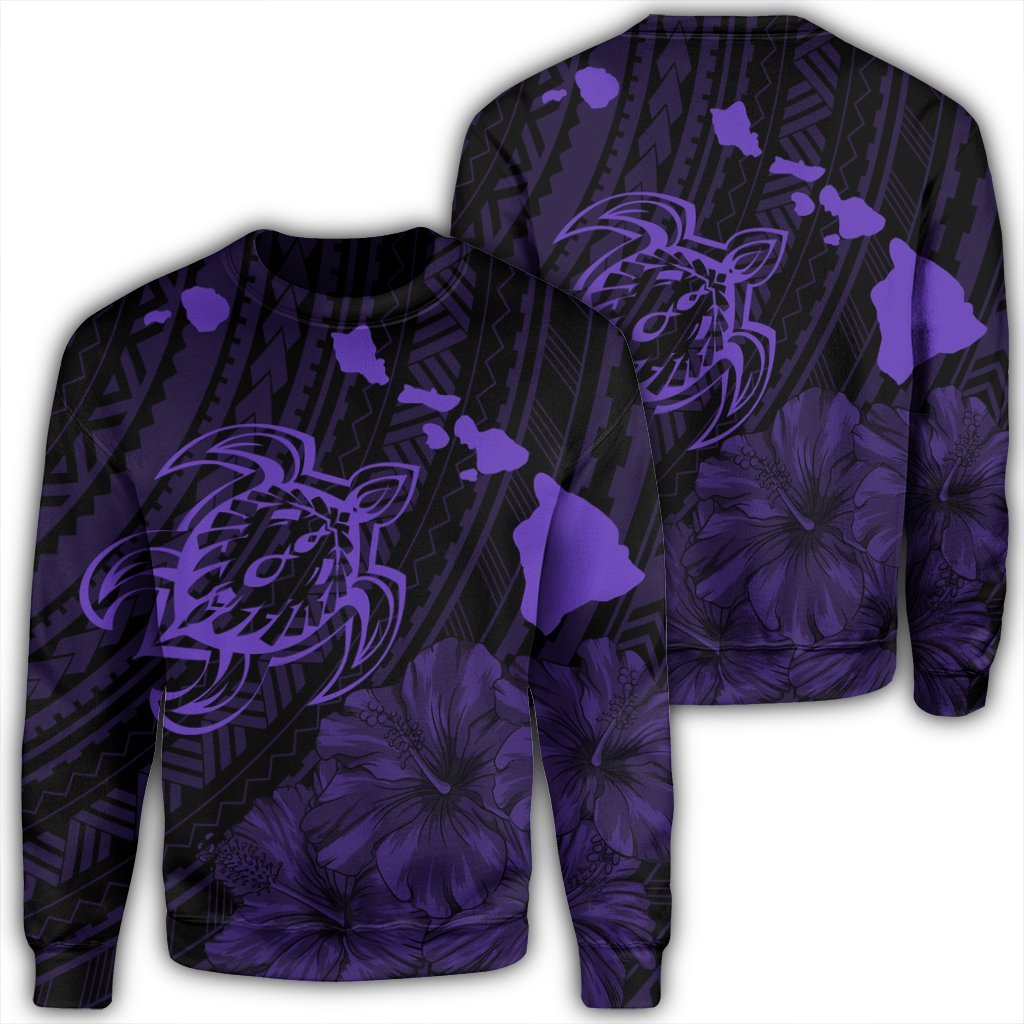 Hawaiian Hibiscus Sea Turtle Swim Polynesian Sweatshirt - Purple - AH Unisex Black - Polynesian Pride