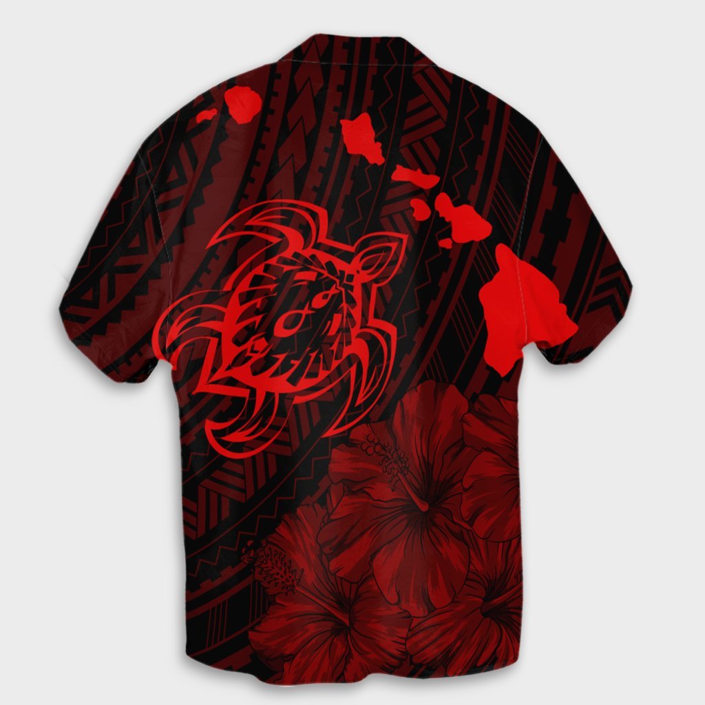 Hawaiian Hibiscus Sea Turtle Swim Polynesian Hawaiian Shirt - Red - AH - Polynesian Pride