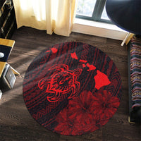 Hawaiian Hibiscus Sea Turtle Swim Polynesian Round Carpet - Red - AH - Polynesian Pride