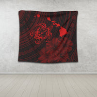 Hawaiian Hibiscus Sea Turtle Swim Polynesian Tapestry - Red - AH - Polynesian Pride