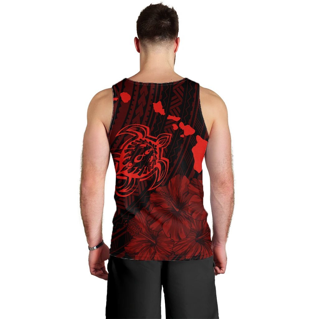Hawaiian Hibiscus Sea Turtle Swim Polynesian Tank Top - Red - AH - Polynesian Pride