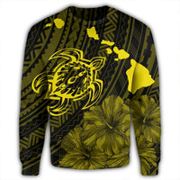 Hawaiian Hibiscus Sea Turtle Swim Polynesian Sweatshirt - Yellow - AH - Polynesian Pride
