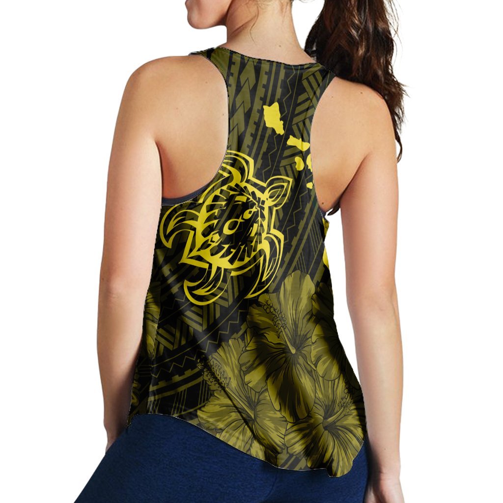 Hawaiian Hibiscus Sea Turtle Swim Polynesian Racerback Tank - Yellow - AH - Polynesian Pride