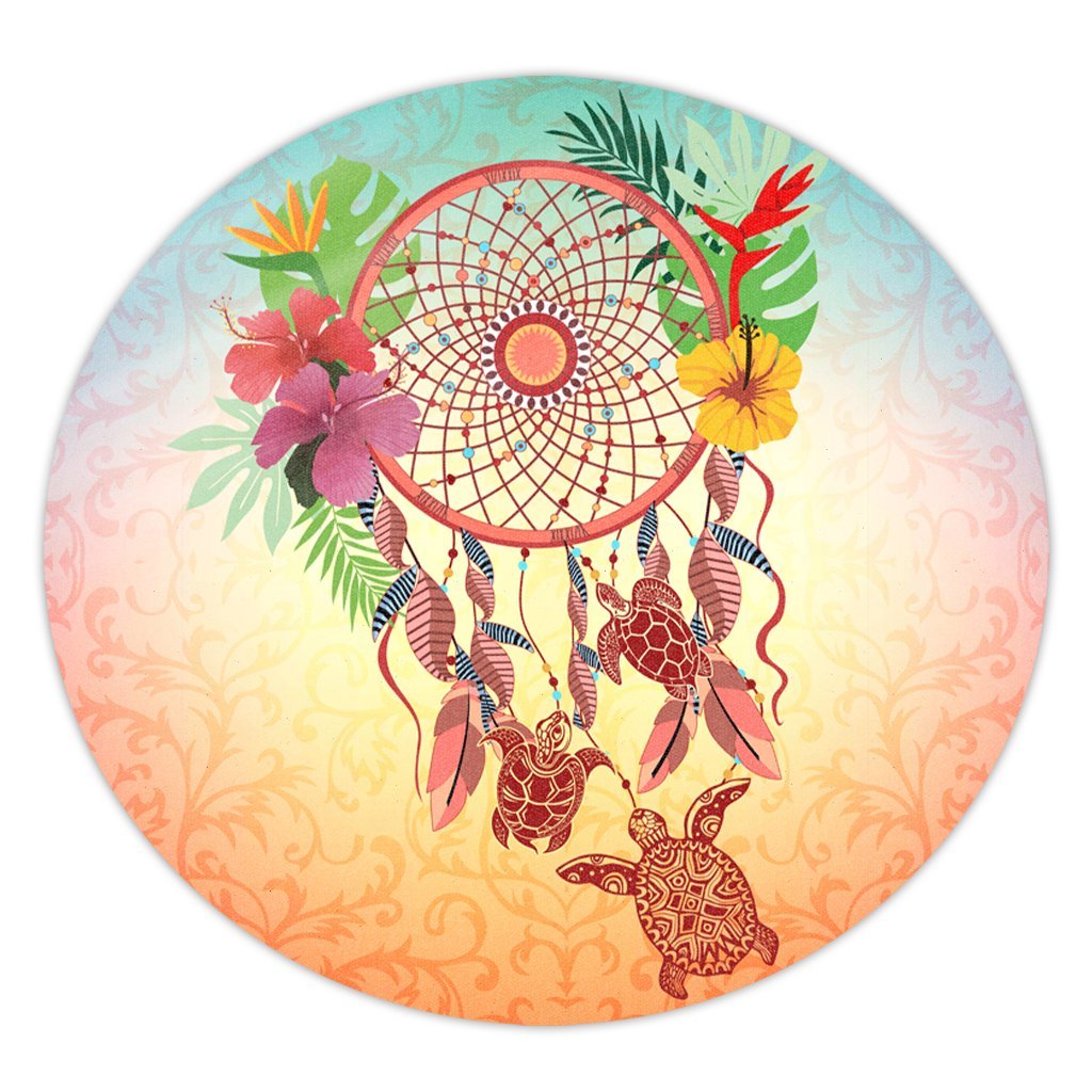 Hawaiian Hibiscus Strelitzia Flower Dreamcatcher Round Carpet - AH Round Carpet Luxurious Plush - Polynesian Pride