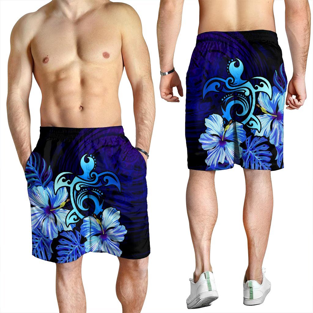 Hawaiian Hibiscus Tropical Deep Ocean Turtle Sea Men's Shorts - AH - Polynesian Pride