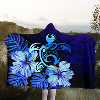 Hawaiian Hibiscus Tropical Deep Ocean Turtle Sea Hooded Blanket - AH - Polynesian Pride