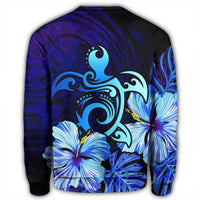 Hawaiian Hibiscus Tropical Deep Ocean Turtle Sea Sweatshirt - AH - Polynesian Pride