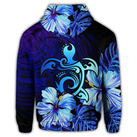 Hawaiian Hibiscus Tropical Deep Ocean Turtle Sea Zip Hoodie - Polynesian Pride