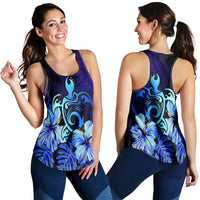 Hawaiian Hibiscus Tropical Deep Ocean Turtle Sea Racerback Tank - AH Black - Polynesian Pride