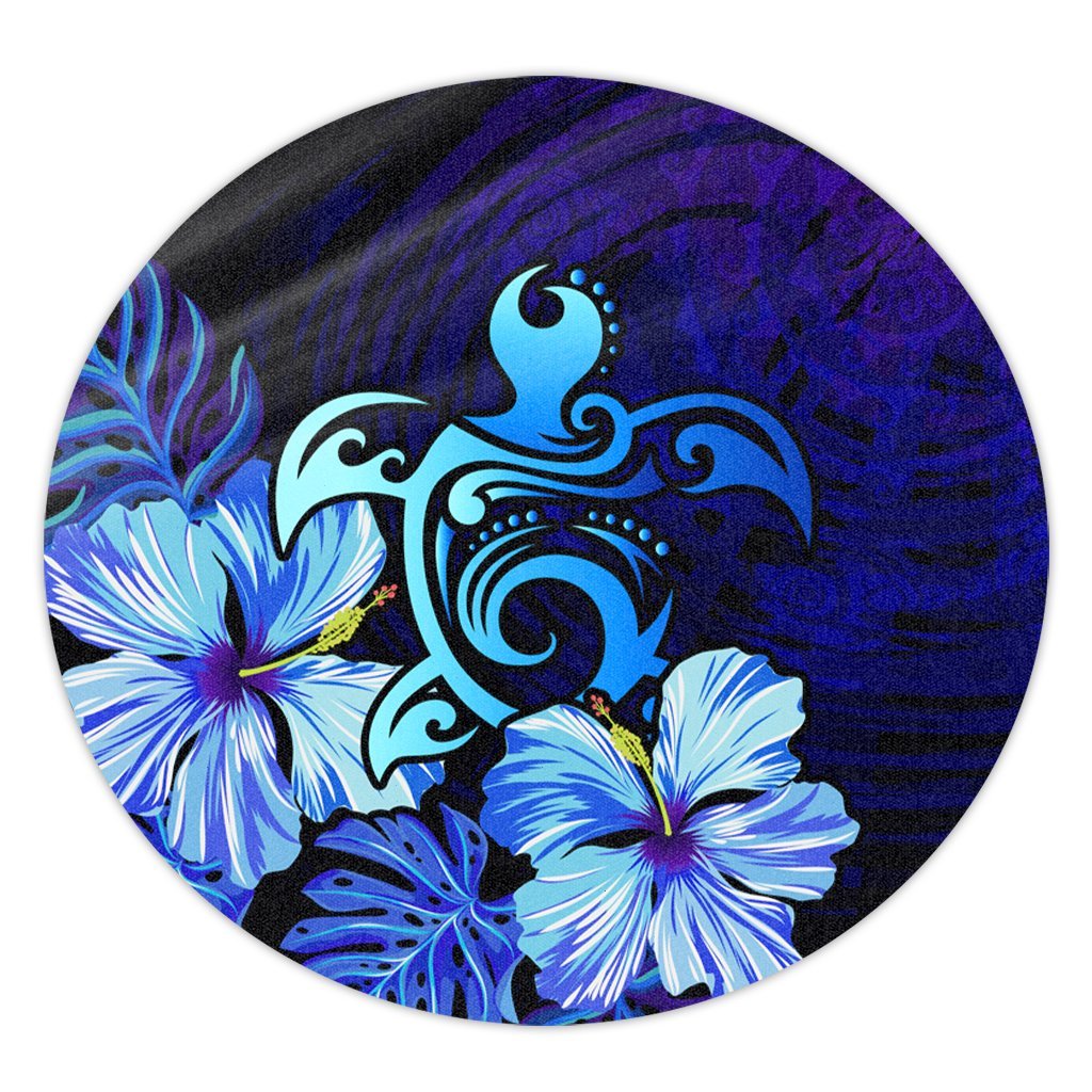 Hawaiian Hibiscus Tropical Deep Ocean Turtle Sea Round Carpet - AH Round Carpet Luxurious Plush - Polynesian Pride