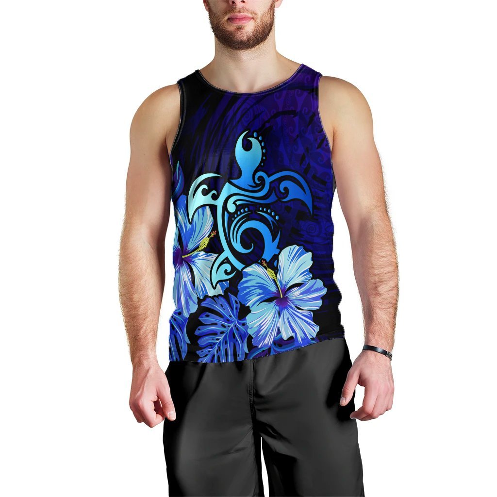 Hawaiian Hibiscus Tropical Deep Ocean Turtle Sea Tank Top - AH Black - Polynesian Pride