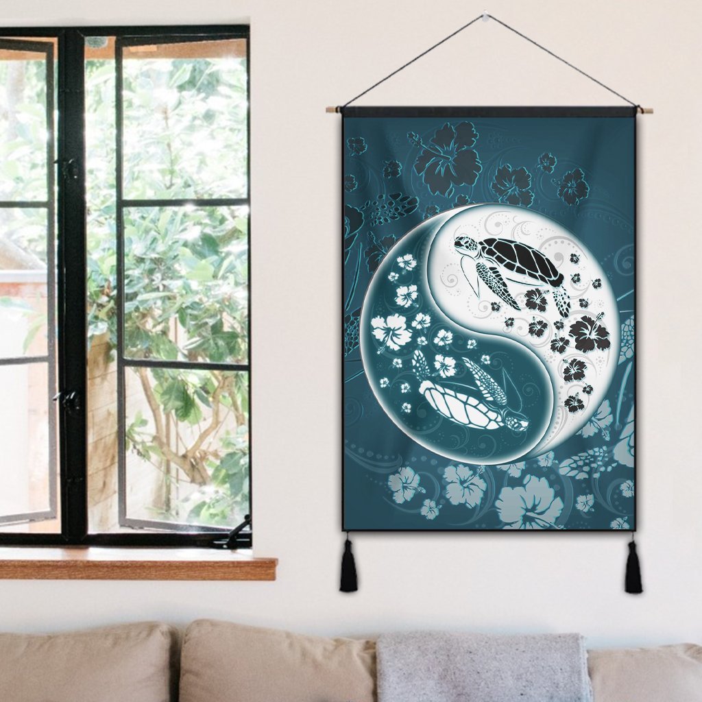 Hawaiian Hibiscus Turtle Polynesian Hanging Poster YinYang Style - AH - Polynesian Pride