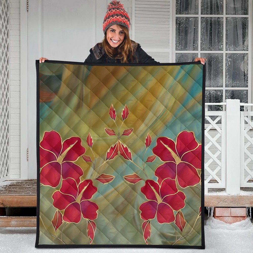 Hawaiian Hibiscus Water Color Premium Quilts - AH - Polynesian Pride