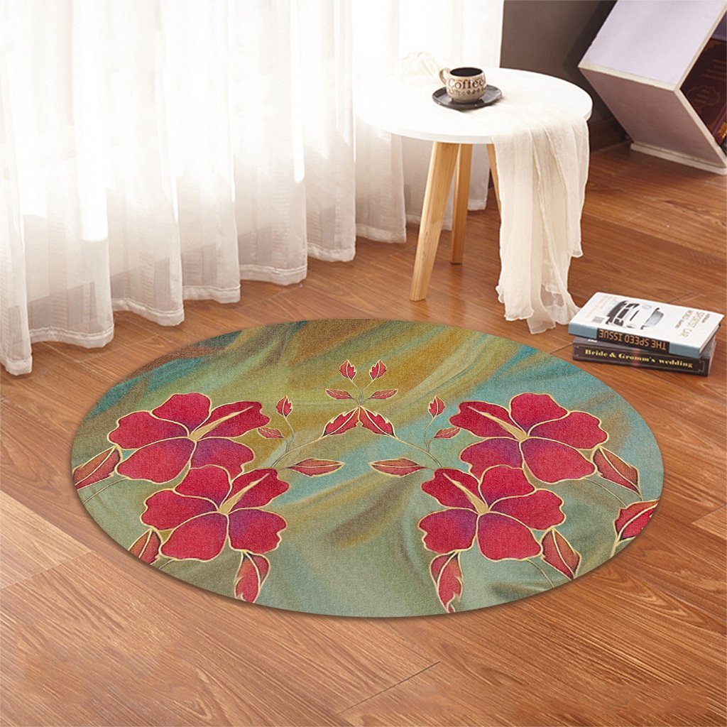 Hawaiian Hibiscus Water Color Round Carpet - AH - Polynesian Pride