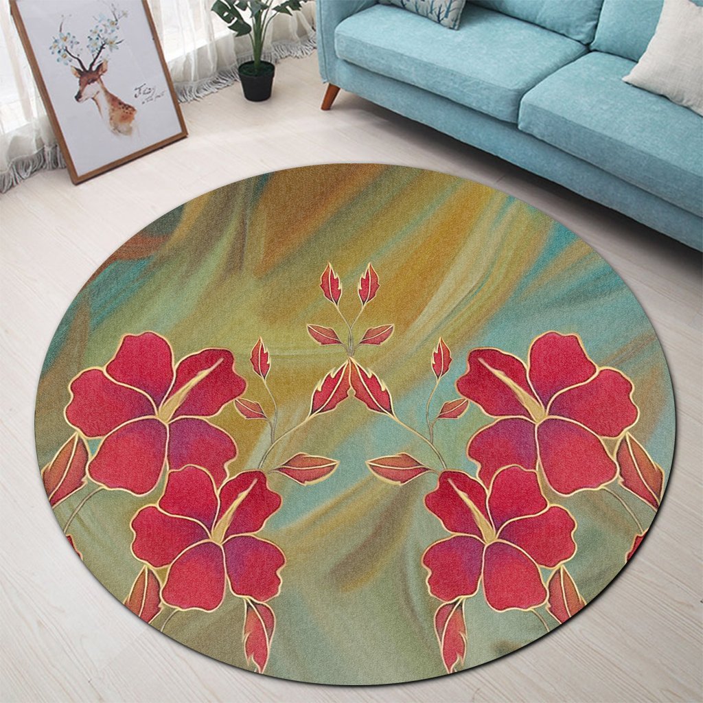 Hawaiian Hibiscus Water Color Round Carpet - AH - Polynesian Pride