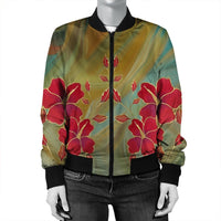 Hawaiian Hibiscus Water Color Bomber Jacket - AH - Polynesian Pride