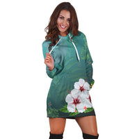 Hawaiian Hibiscus White Flower Gleeful Hoodie Dress - AH - Polynesian Pride