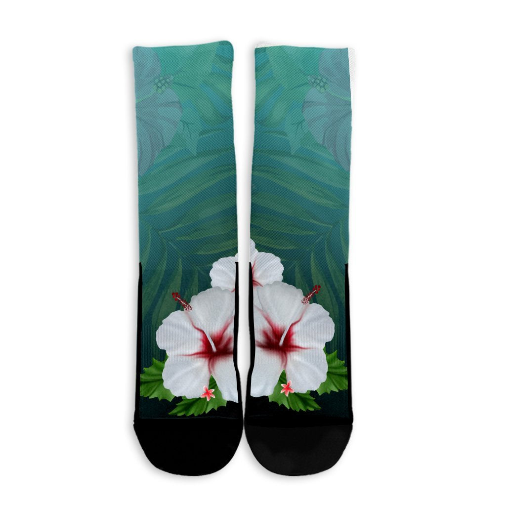 Hawaiian Hibiscus White Flower Gleeful Crew Socks - AH - Polynesian Pride