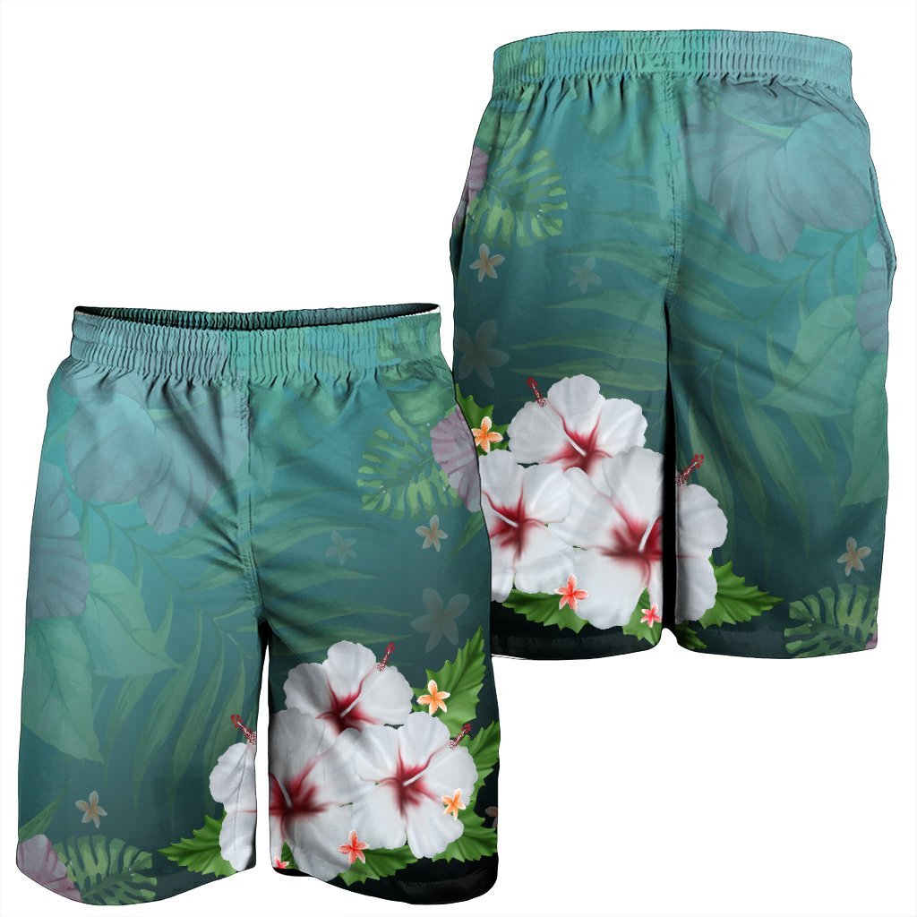 Hawaiian Hibiscus White Flower Gleeful Men's Shorts - AH - Polynesian Pride