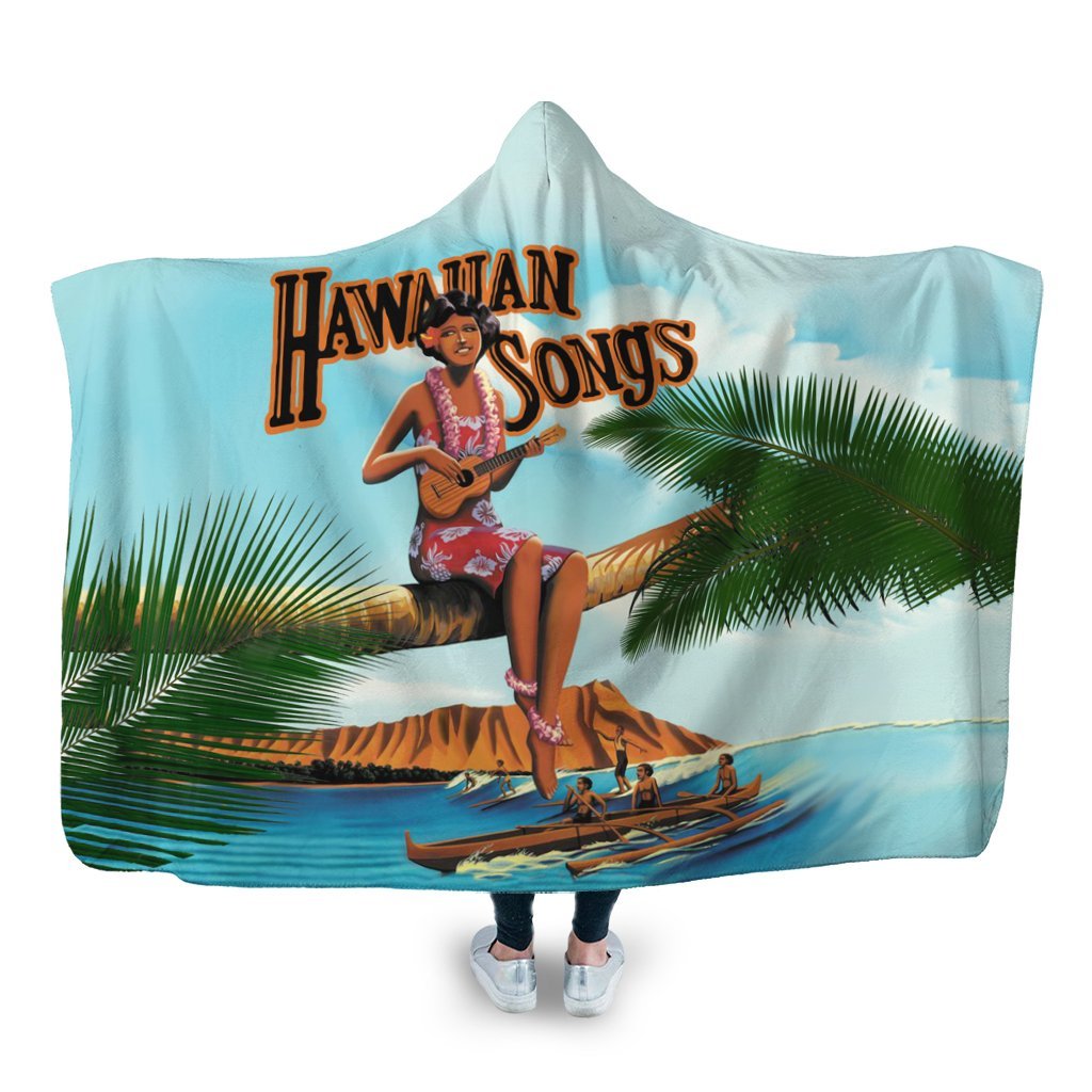 Hawaiian Hula Aboriginal Song Hooded Blanket - AH Hooded Blanket White - Polynesian Pride