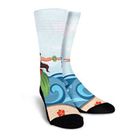Hawaiian Hula Dance Cartoon Hibiscus Wave Crew Socks - AH - Polynesian Pride
