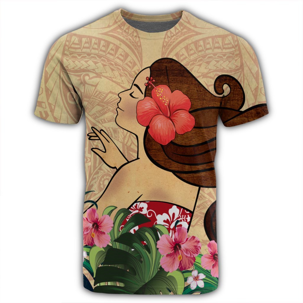 Hawaiian Hula Girl and Hibiscus Polynesian T Shirt - Polynesian Pride