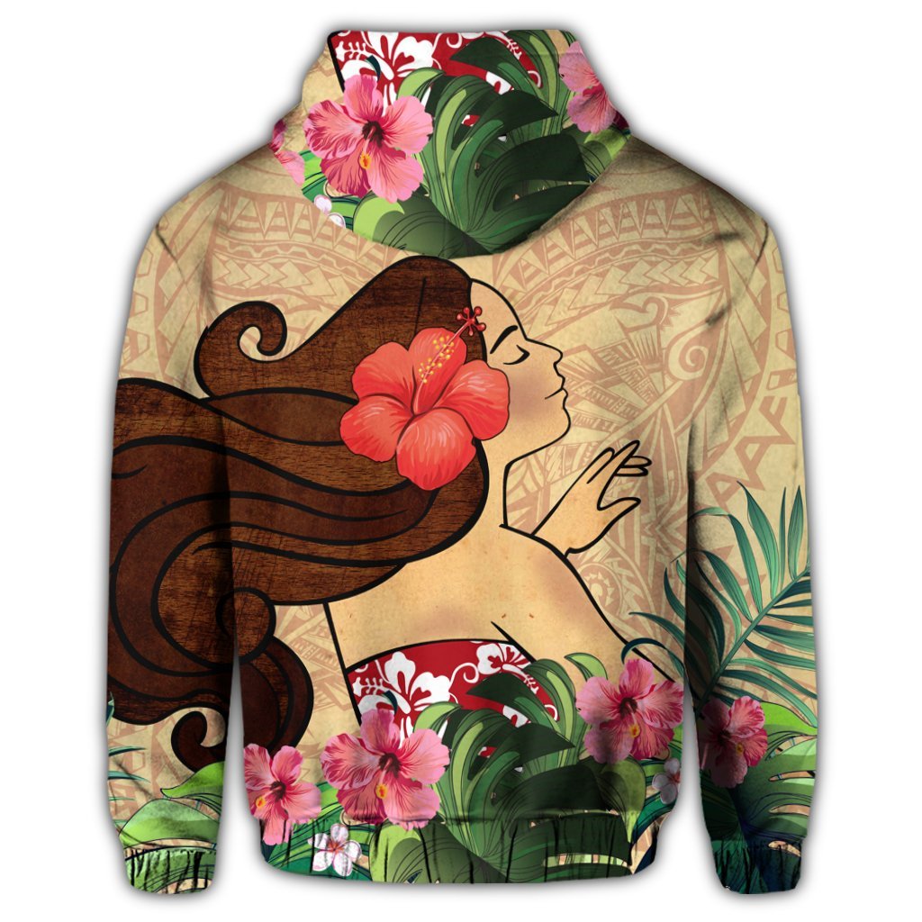 Hawaiian Hula Girl and Hibiscus Polynesian Zip Hoodie - Polynesian Pride