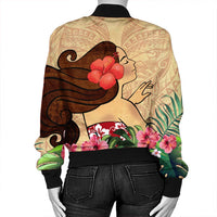 Hawaiian Hula Girl And Hibiscus Polynesian Bomber Jacket - AH - Polynesian Pride
