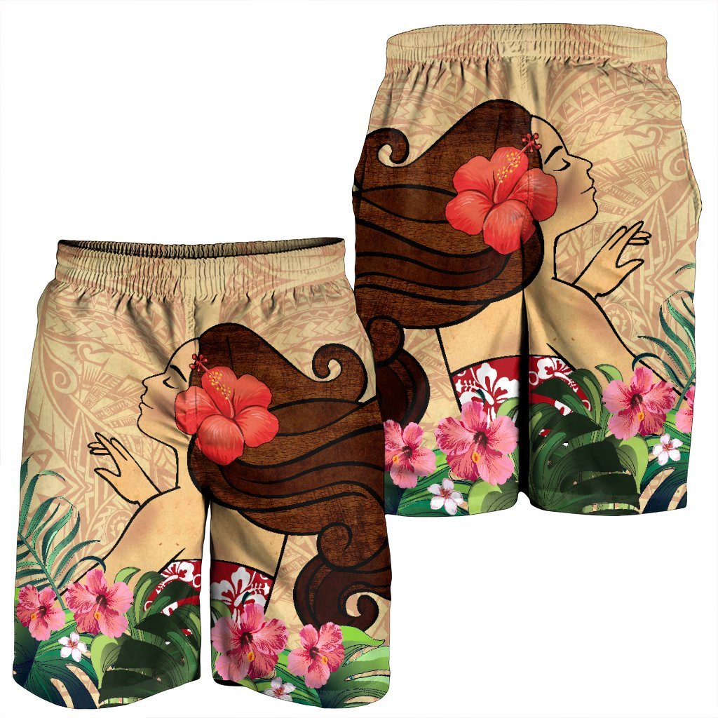 Hawaiian Hula Girl And Hibiscus Polynesian Men's Shorts - AH - Polynesian Pride