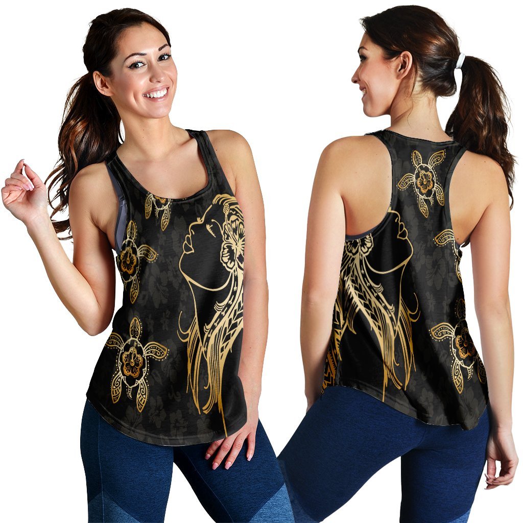 Hawaiian Hula Girl And Turtle Hibiscus Racerback Tank - AH Black - Polynesian Pride