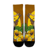 Hawaiian Hula Girl Monstera Hibiscus Polynesian Crew Socks - AH - Polynesian Pride