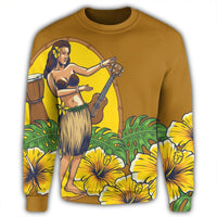 Hawaiian Hula Girl Monstera Hibiscus Polynesian Sweatshirt - AH - Polynesian Pride
