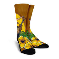 Hawaiian Hula Girl Monstera Hibiscus Polynesian Crew Socks - AH - Polynesian Pride