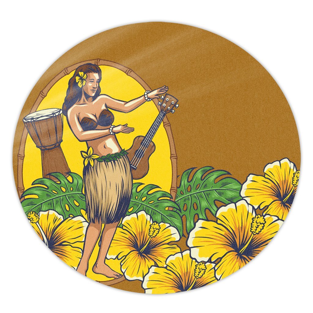 Hawaiian Hula Girl Monstera Hibiscus Polynesian Round Carpet - AH Round Carpet Luxurious Plush - Polynesian Pride