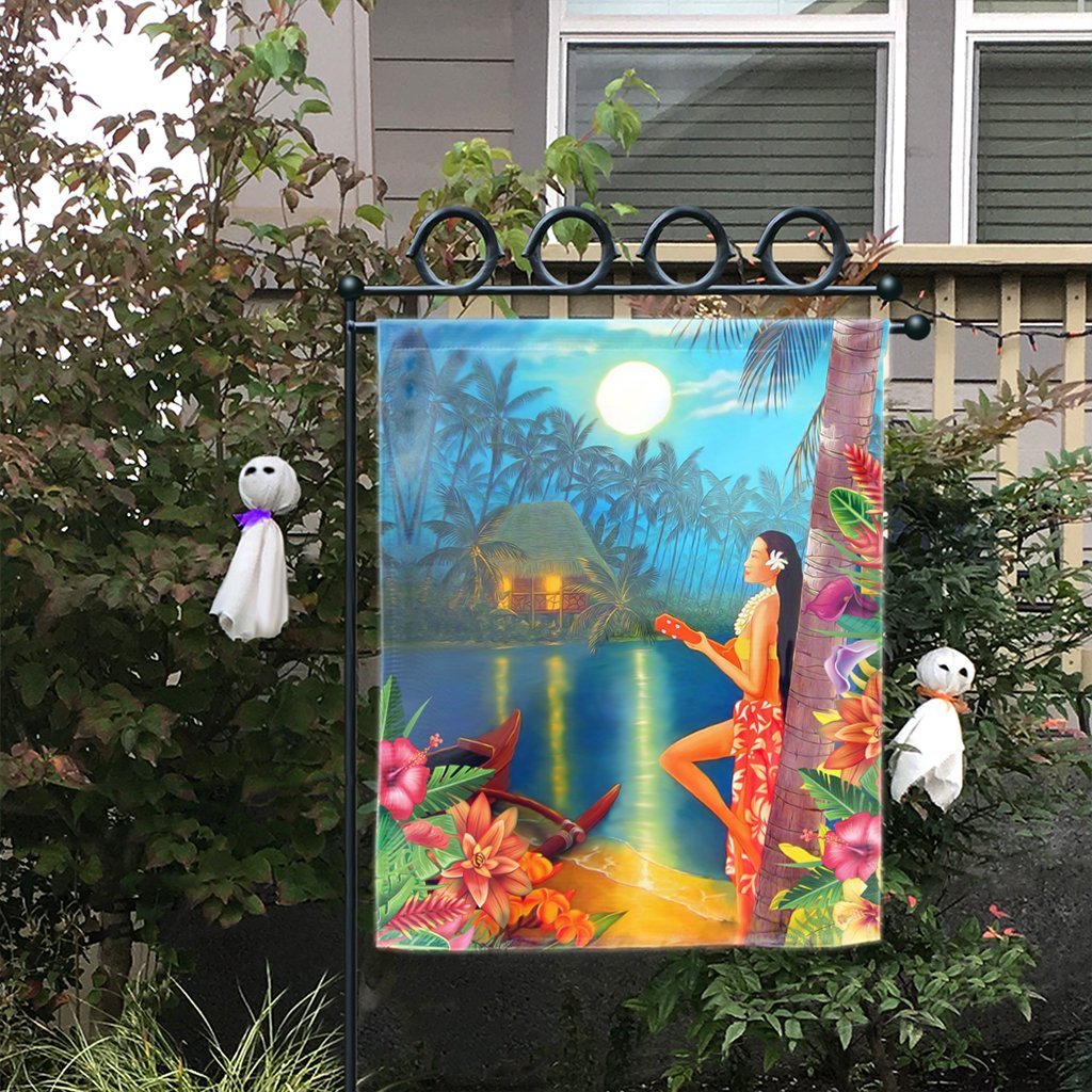 Hawaiian Hula Girl Sing In Aboriginal Village Aat Night Flag - AH - Polynesian Pride