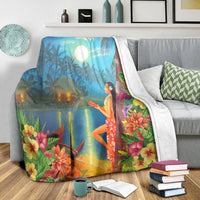 Hawaiian Hula Girl Sing In Aboriginal Village Aat Night Premium Blankets - AH - Polynesian Pride