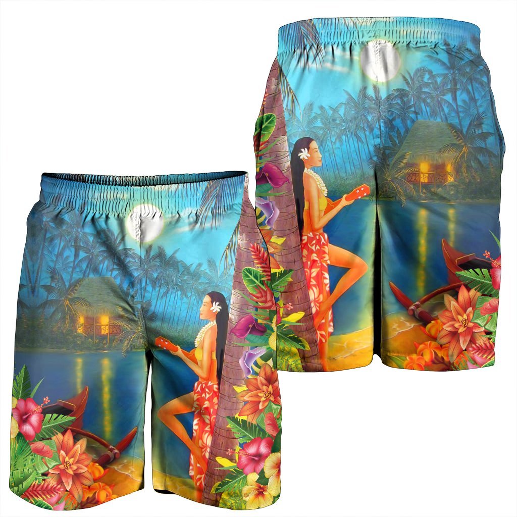 Hawaiian Hula Girl Sing In Aboriginal Village Aat Night Men's Shorts - AH - Polynesian Pride