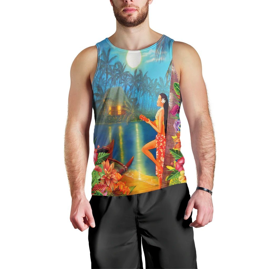 Hawaiian Hula Girl Sing In Aboriginal Village Aat Night Tank Top - AH Black - Polynesian Pride