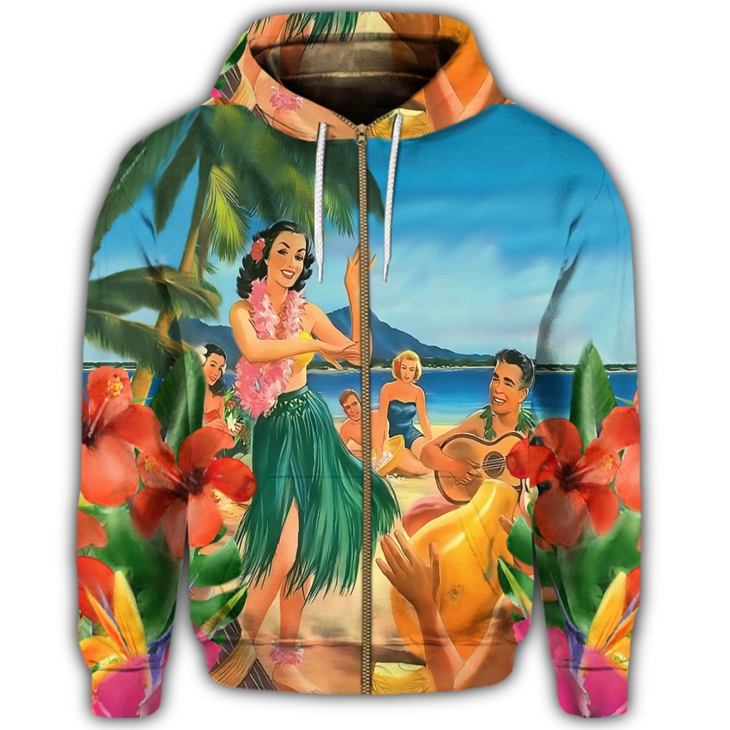 Hawaiian Hula Sing Dance On Beach Zip Hoodie - Polynesian Pride