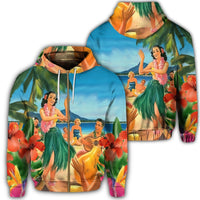 Hawaiian Hula Sing Dance On Beach Zip Hoodie Unisex Art - Polynesian Pride