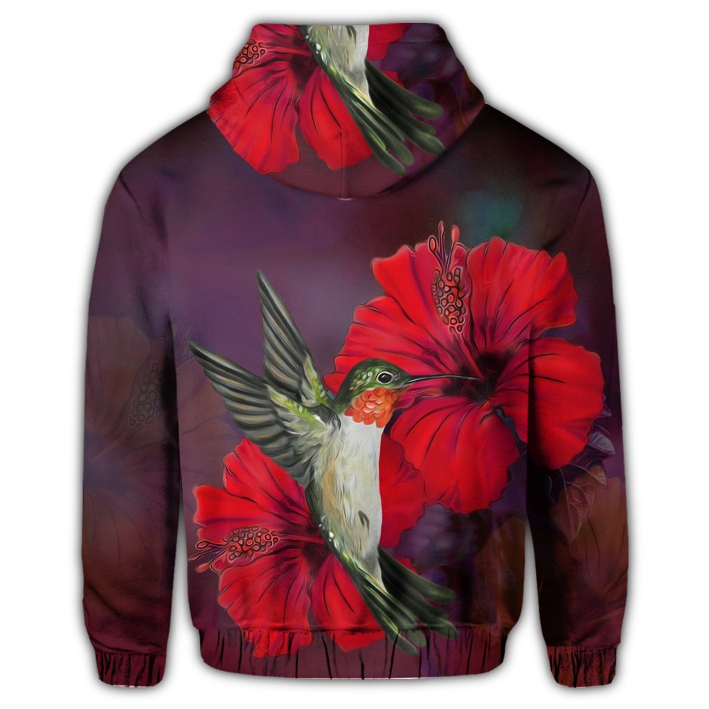Hawaiian Hummingbird and Hibiscus Polynesian Zip Hoodie - Polynesian Pride