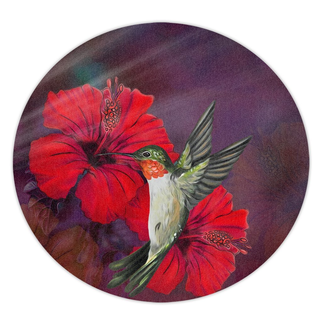 Hawaiian Hummingbird And Hibiscus Polynesian Round Carpet - AH Round Carpet Luxurious Plush - Polynesian Pride