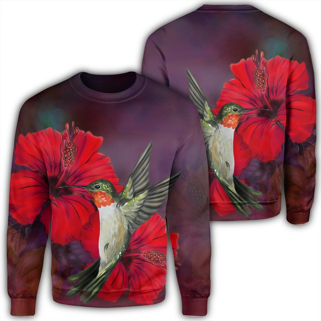 Hawaiian Hummingbird And Hibiscus Polynesian Sweatshirt - AH Unisex Black - Polynesian Pride