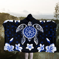 Hawaiian Icon Blue Turtle Plumeria Hooded Blanket AH - Polynesian Pride