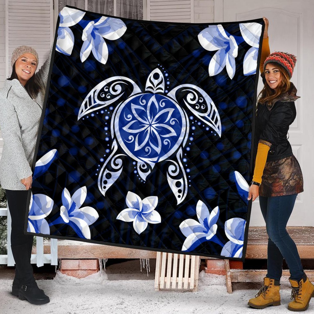 Hawaiian Icon Blue Turtle Plumeria Premium Quilts AH - Polynesian Pride